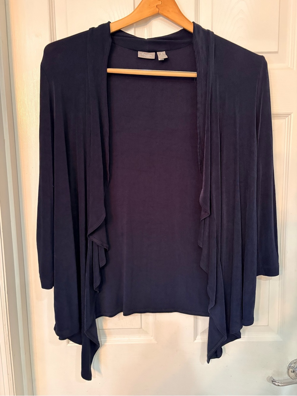 Size 3 Chico's Navy Draped Open-Front Cardigan/pants Traveler Set